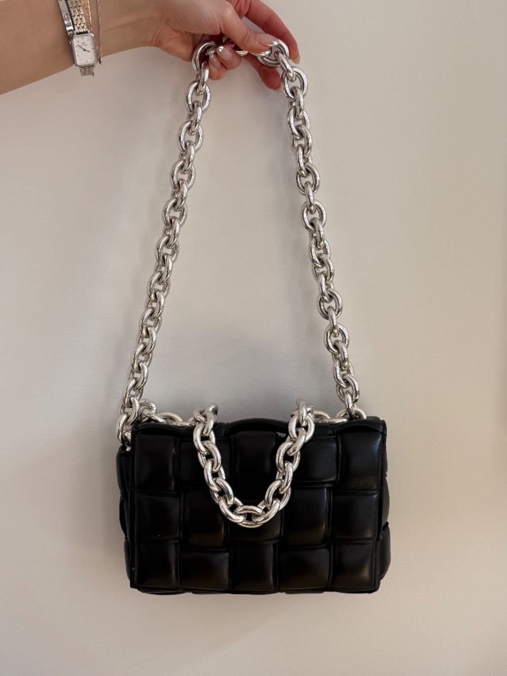 Black Woven Chain Shoulder Bag